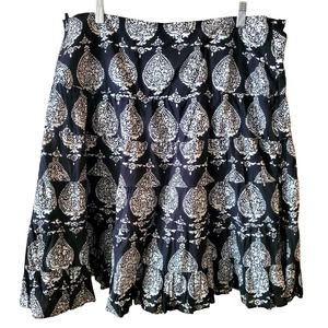Tunique Black & Silver Print Tiered Knee Length Boho Peasant Skirt Sz L